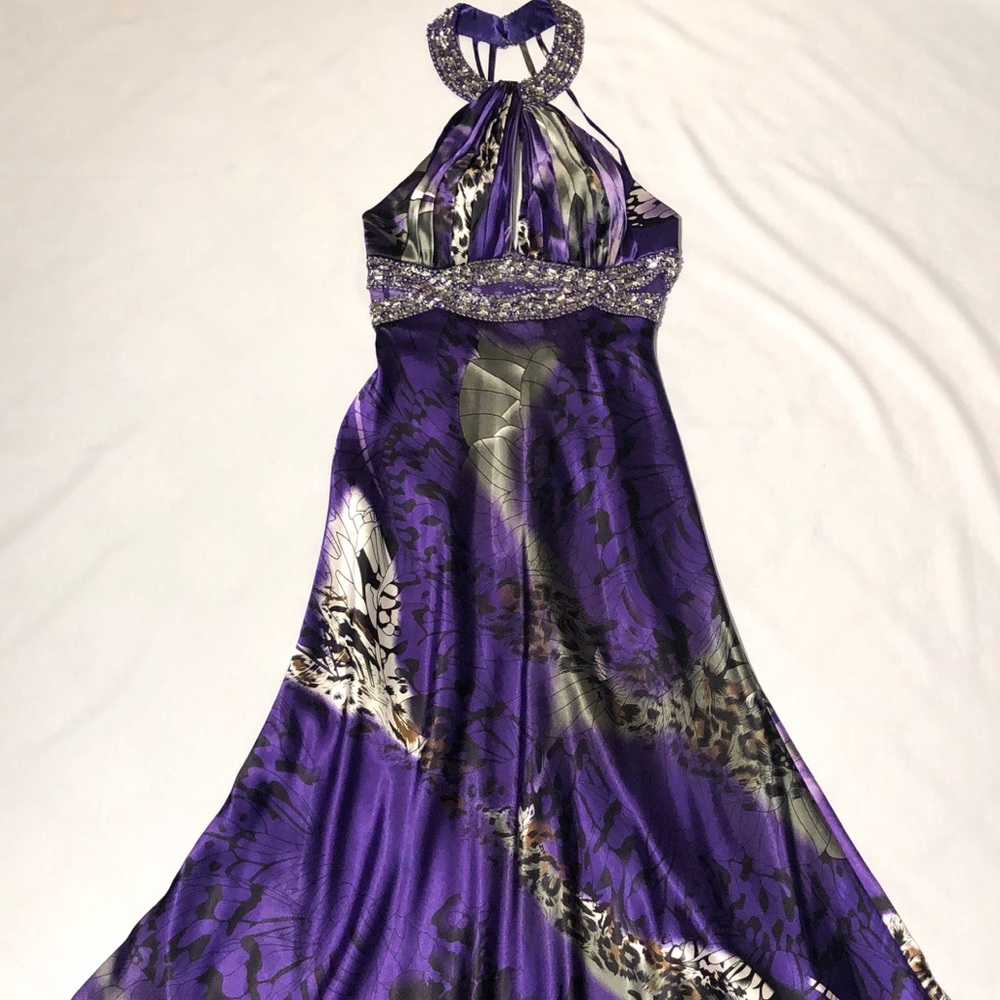 Purple Jeweled Halter Neck Grown